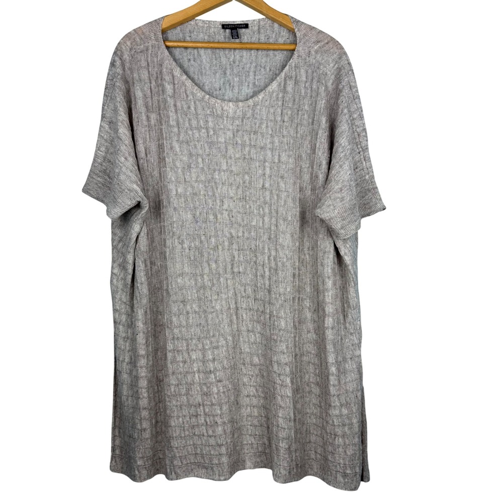 Eileen Fisher Khaki Organic Linen V-Neck Tunic Size XL Breathable Sleeveless